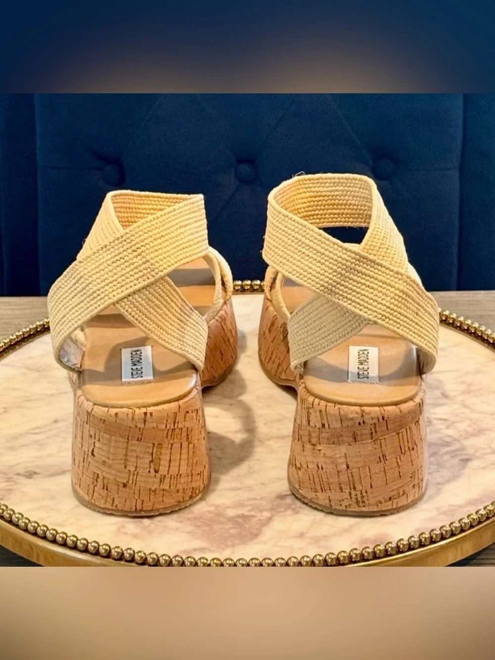 Steve Madden SASHES RAFFIA Cork Platform Sandal Sz. 9 | NWB